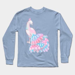 Cute Pink and Blue Trans Pride Peacock Long Sleeve T-Shirt